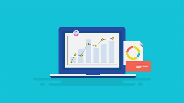 Customer data analysis marketing strategy business information chart diagram increasing sales graph on dashboard, company report concept. Animation video.