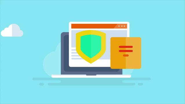 Cyber security software protecting website from hacker attack stealing information online, secure password access, data protection cloud security animation concept. 