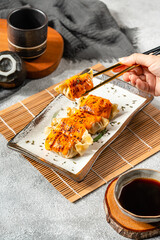 Fototapeta na wymiar Grilled gyoza japanese dumplings foods with mentai sauce