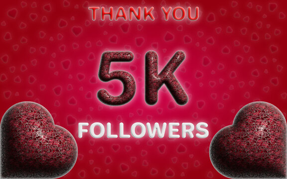 5K followers celebration greeting banner image 3d render with love background