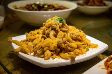 Dried meat floss and Pioppino mushrooms,chinese food