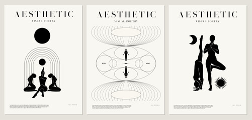 Vector minimalistic placard with illustration. Creative abstract artwork with hand drawn silhouette .