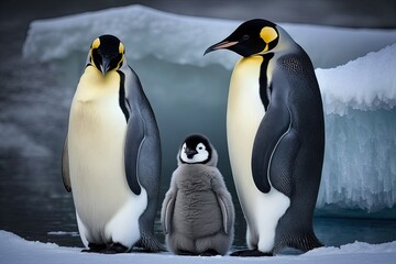 Fototapeta premium Emperor penguin family in Antarctica. Generative AI