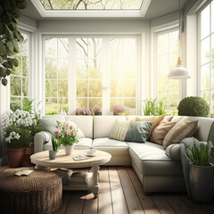 Springtime living room created with generative AI