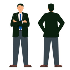 Obraz na płótnie Canvas アジア系男性のビジネスマンの立ち姿　前後のイラストセット　白バック