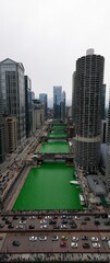 Aerial view of Chicago river St. Patrick’s Day