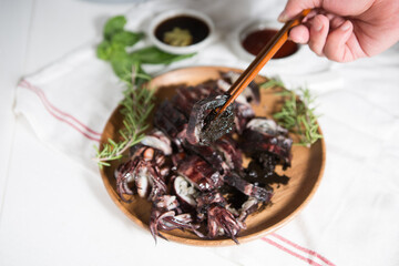 Today's dinner menu is squid