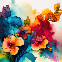 abstract alcohol ink flowers on paper colourful created by generative AI