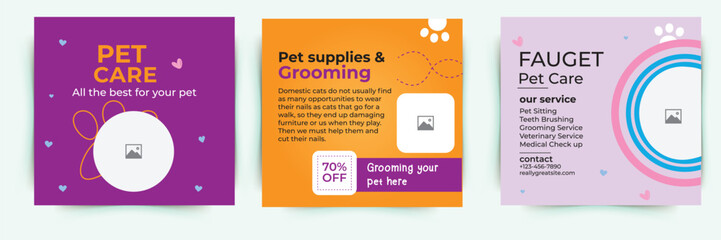 Pet care shop and food post template banner cover. Pet social media post Template or web banner template. Pet service promotional banner ads design