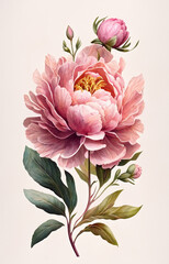 Watercolor pink peony illustration

