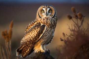 Lower Saxony, Germany Short eared Owl (Asio flammeus). Generative AI