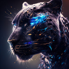 An image of jaguar with glowing eyes. Generative AI.