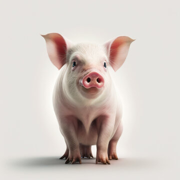Pig is standing in front of white background. Generative AI.