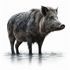 An image of wild boar standing in water. Generative AI.