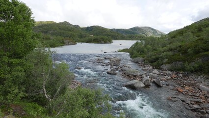 Mountainous landscape and fjord, Norway