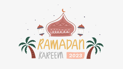Ramadan kareem vector illustration background with islamic element hand drawn vintage pattern
