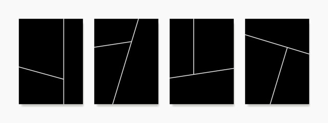Modern black and white cover designs with dynamic abstract line patterns, suitable for both wall decor and business materials.