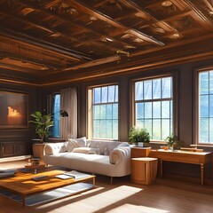 Fototapeta na wymiar 1 A well-lit room with plenty of natural light and comfortable furniture 3_SwinIRGenerative AI