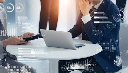 Group of businesspeople meeting in office and accountant chart concept. Management strategy.