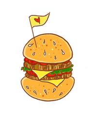 Cute and yummy hamburger. Cheeseburger. PNG