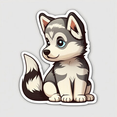a sitting husky puppy wagging his tail, cartoon, sticker, visble movement, dynamic, Generative AI