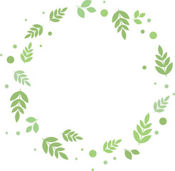 Round frame of green leaves and branches in flat