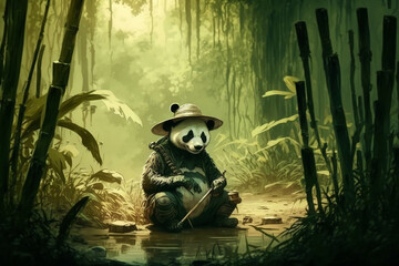 panda in the bamboo forest, Generative AI