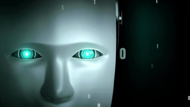Futuristic robot artificial intelligence huminoid AI programming coding technology development and machine learning concept. Robotic bionic science research for future of human life. 3D rendering.