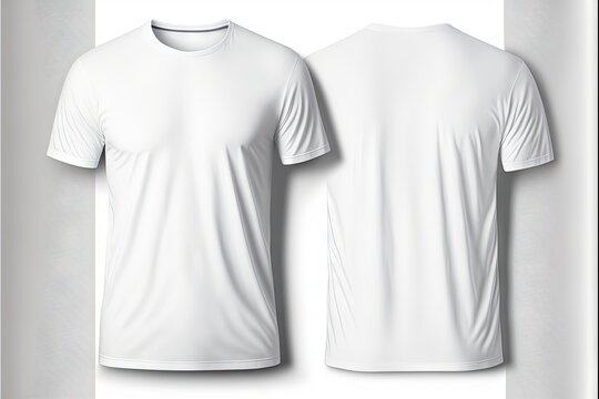 Men's white blank T-shirt template, T-shirt mockup, natural shape on invisible mannequin, for your design mockup for print. Generative AI
