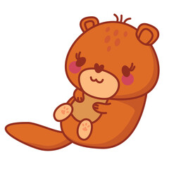 Otter wild animal. Cute cartoon otter. Simple cute animal beaver
