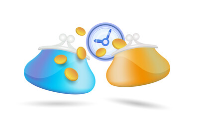 Illustration, the concept of a coin purse,
on a white background. Banner design template. 3d vector drawing.