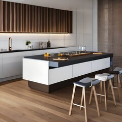A modern kitchen with island and stools 3_SwinIRGenerative AI