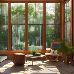 A sunroom with lots of natural light and comfortable furniture 3_SwinIRGenerative AI