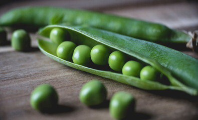 Close-up of green peas on table