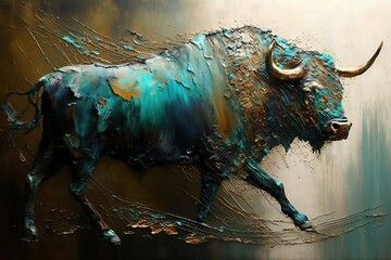 Bull contemporary, Animal oil painting (Ai generated)