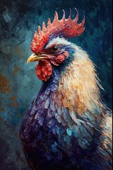 Hen, farm animal, chicken oil painting (Ai generated) - obrazy, fototapety, plakaty