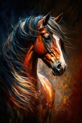 Fototapeta na wymiar Horse, wild animal oil painting (Ai generated)