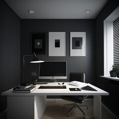 Fototapeta premium Minimal and modern working room in executive. Created with Generative AI.