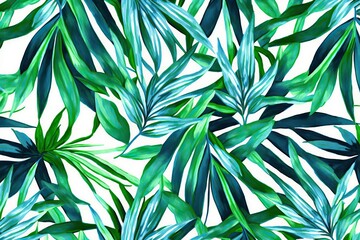 Fototapeta na wymiar Tropical palm leaf, green painting background (Ai generated)