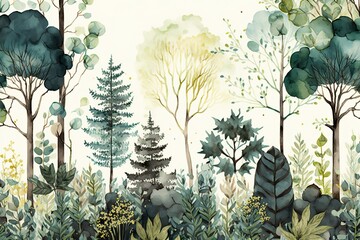 Forest vintage flora watercolor background (ai generated)