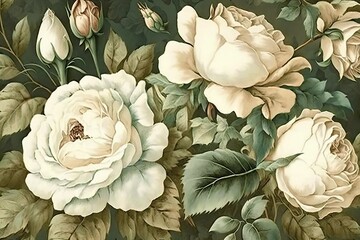 Flora, white flower painting background (Ai generated)