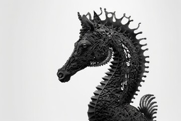 Black seahorse on a white background. Generative AI