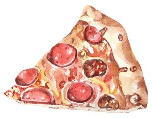Slice of pizza watercolor painting.