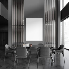 Gray and glass dining room with poster - obrazy, fototapety, plakaty