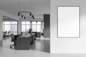 White open space office with poster