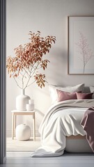 Bedroom interior close-up, photorealistic illustration, Generative AI