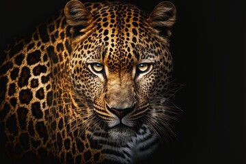 Beautiful leopard portrait. Wild cat. Printable artwork. Background or wallpaper.  Generative AI - obrazy, fototapety, plakaty