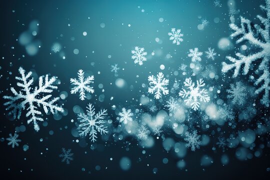 Image of snowflakes falling on blue background