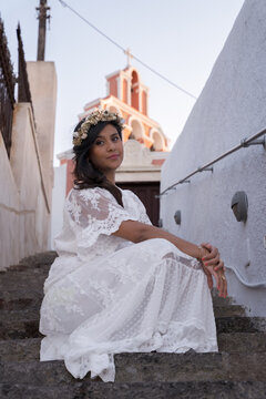Lady sitting at the stairs
