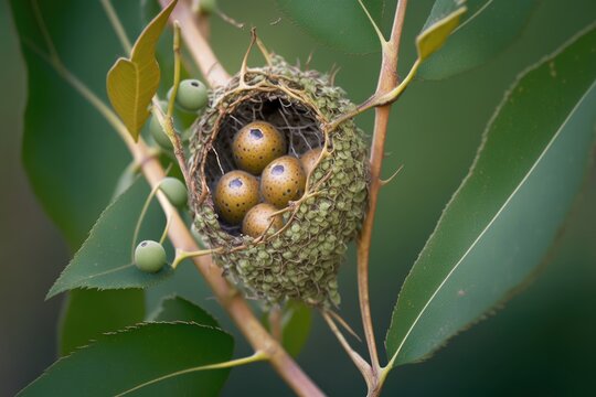 a hummingbird's egg bearing nest. Generative AI
